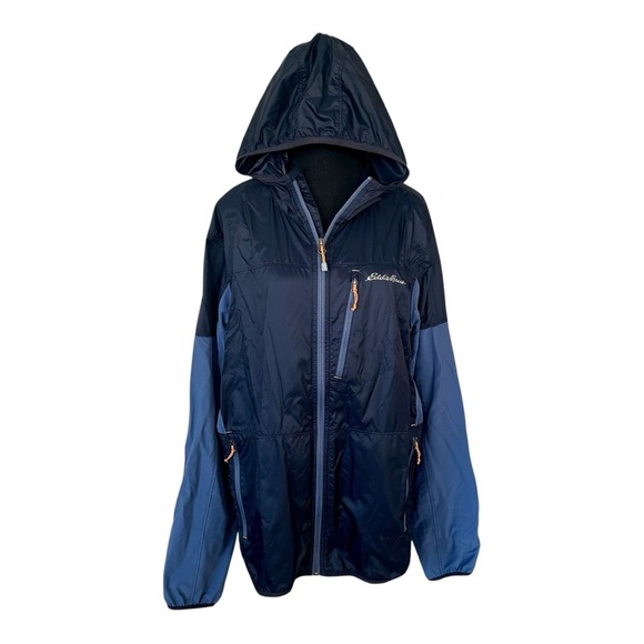 Eddie Bauer Men’s Radius Hybrid Jacket, Windbreaker,Blue, Size Large, Hooded EUC - Picture 5 of 8
